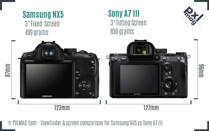 Samsung NX5 vs Sony A7 III Screen and Viewfinder comparison