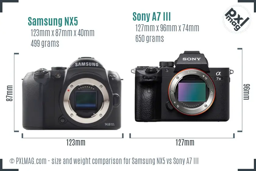 Samsung NX5 vs Sony A7 III size comparison