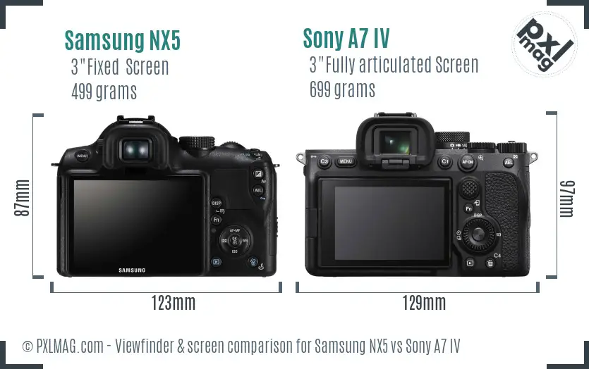 Samsung NX5 vs Sony A7 IV Screen and Viewfinder comparison