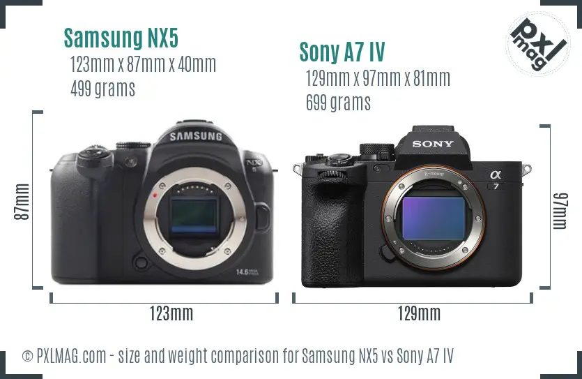 Samsung NX5 vs Sony A7 IV size comparison