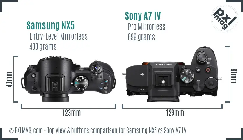 Samsung NX5 vs Sony A7 IV top view buttons comparison