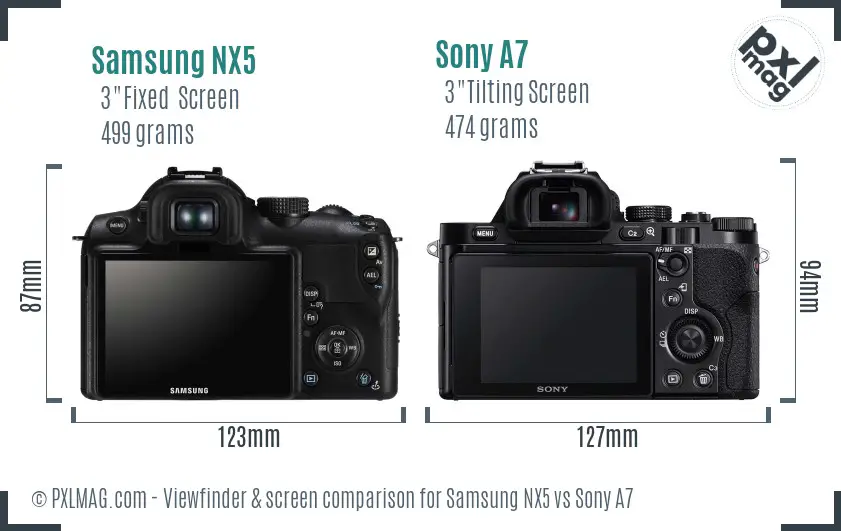 Samsung NX5 vs Sony A7 Screen and Viewfinder comparison