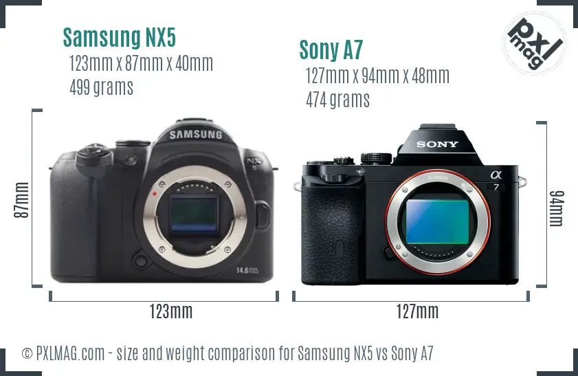 Samsung NX5 vs Sony A7 size comparison