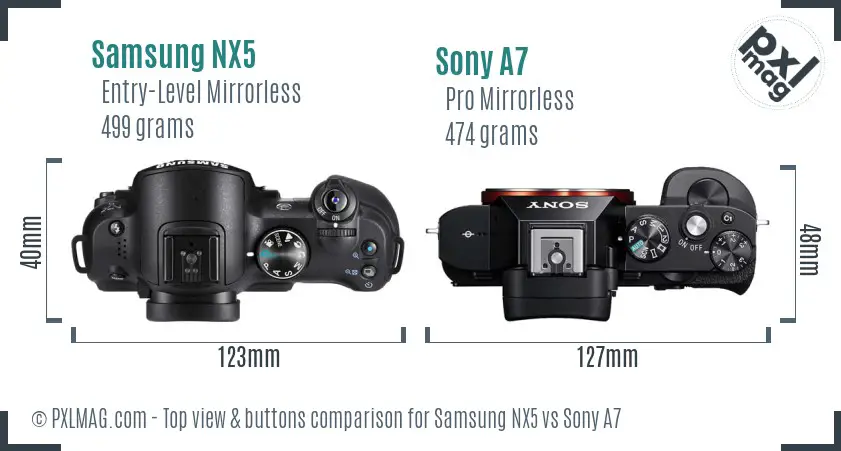 Samsung NX5 vs Sony A7 top view buttons comparison