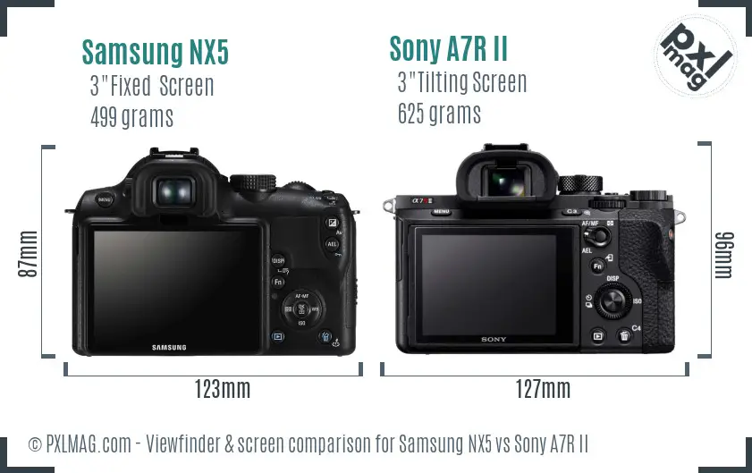 Samsung NX5 vs Sony A7R II Screen and Viewfinder comparison