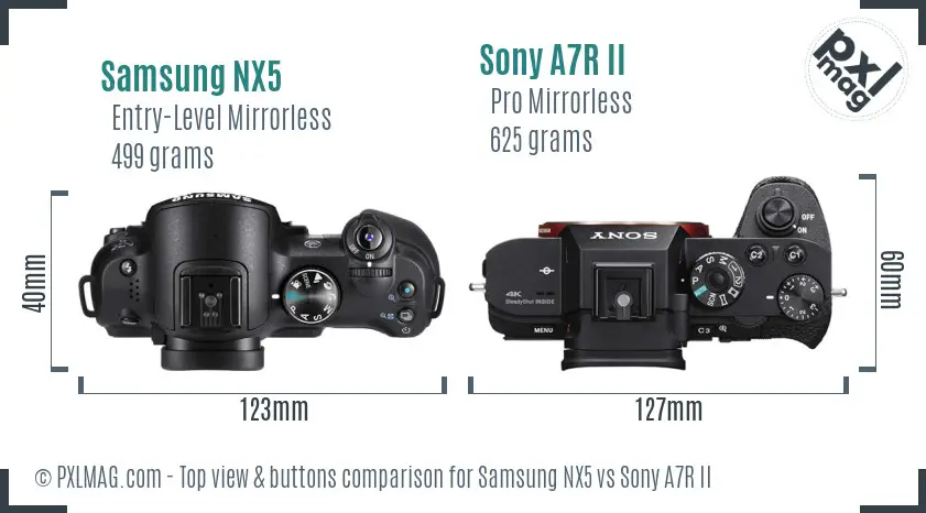 Samsung NX5 vs Sony A7R II top view buttons comparison