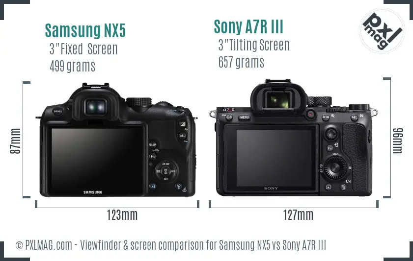 Samsung NX5 vs Sony A7R III Screen and Viewfinder comparison