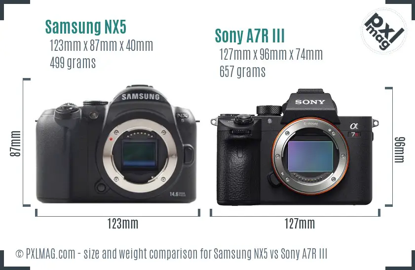 Samsung NX5 vs Sony A7R III size comparison