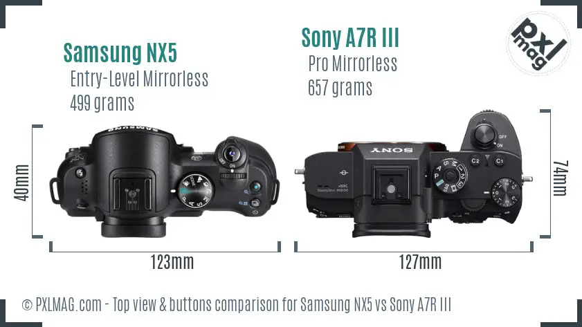 Samsung NX5 vs Sony A7R III top view buttons comparison