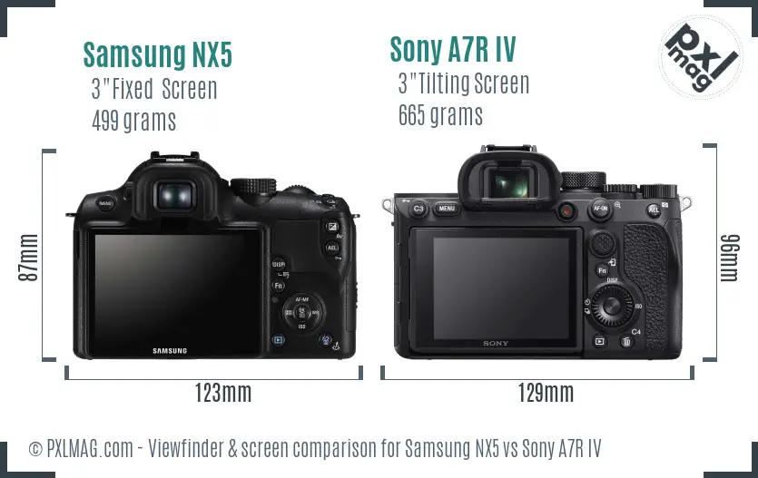 Samsung NX5 vs Sony A7R IV Screen and Viewfinder comparison