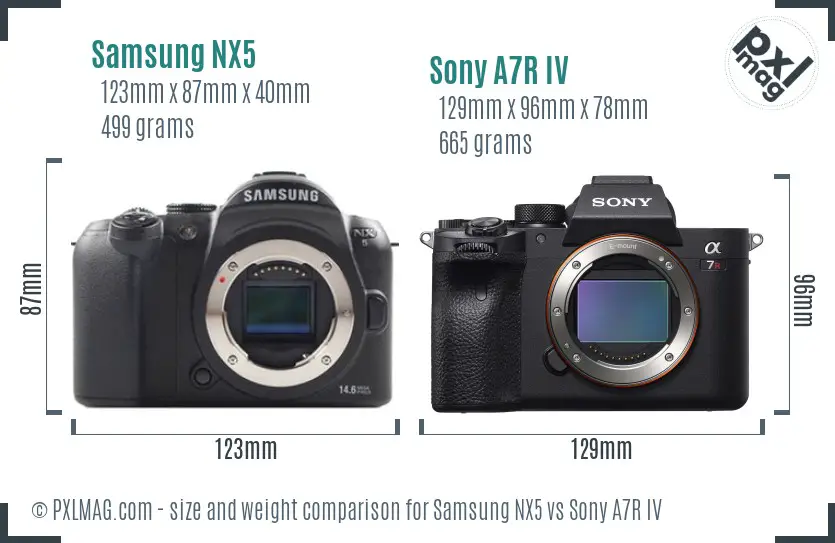 Samsung NX5 vs Sony A7R IV size comparison