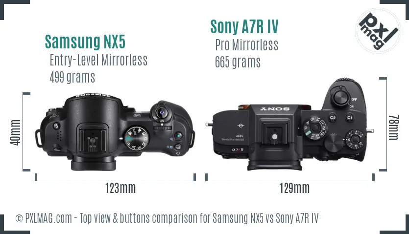 Samsung NX5 vs Sony A7R IV top view buttons comparison