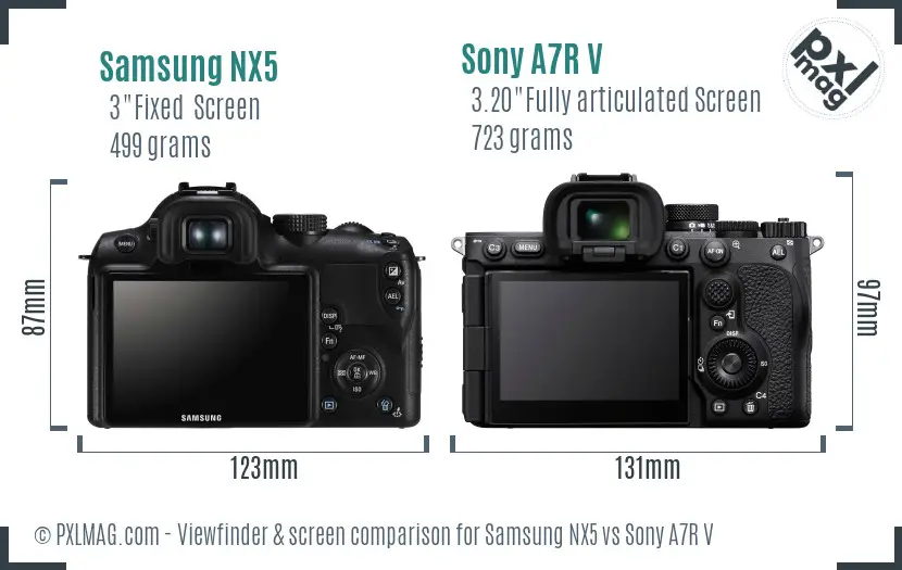 Samsung NX5 vs Sony A7R V Screen and Viewfinder comparison