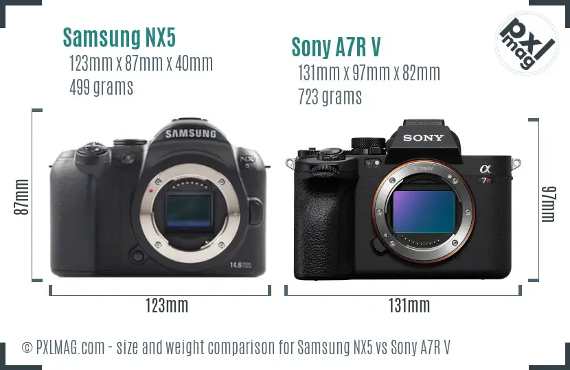 Samsung NX5 vs Sony A7R V size comparison