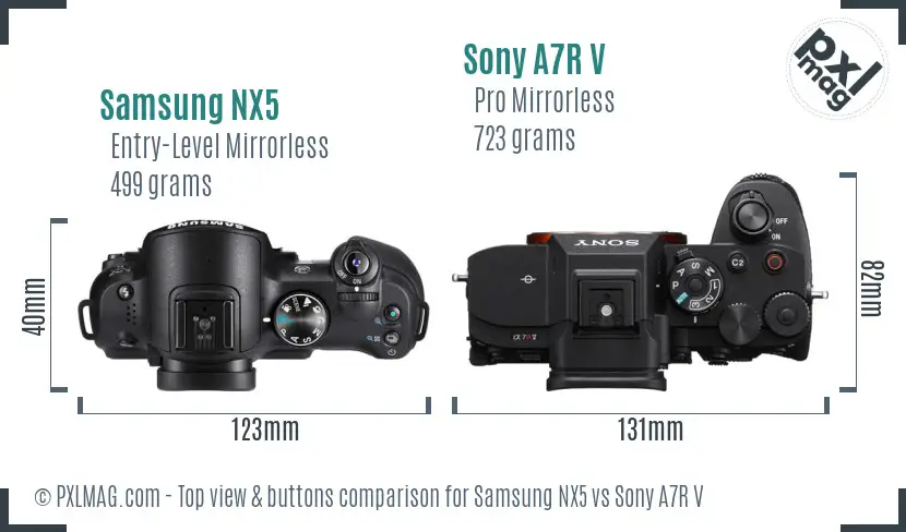 Samsung NX5 vs Sony A7R V top view buttons comparison