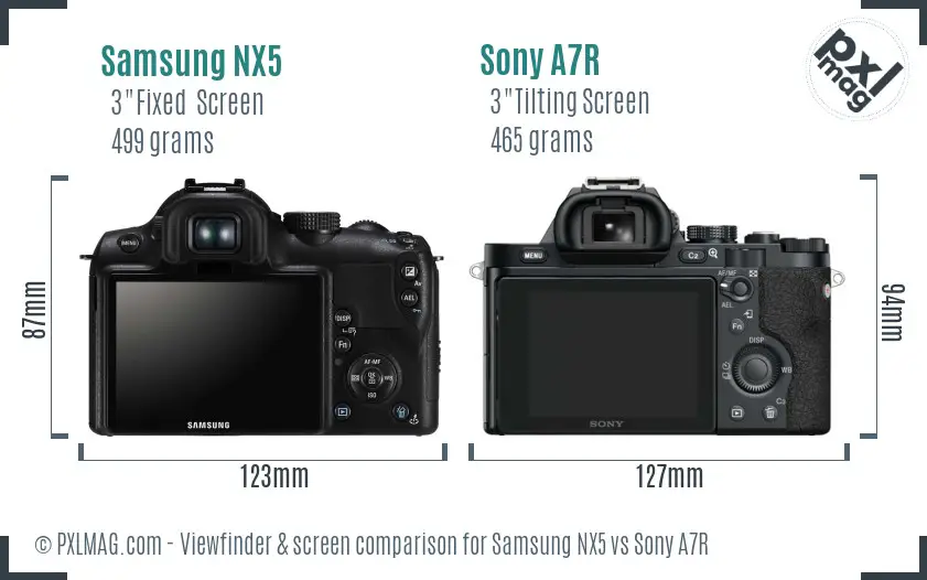 Samsung NX5 vs Sony A7R Screen and Viewfinder comparison