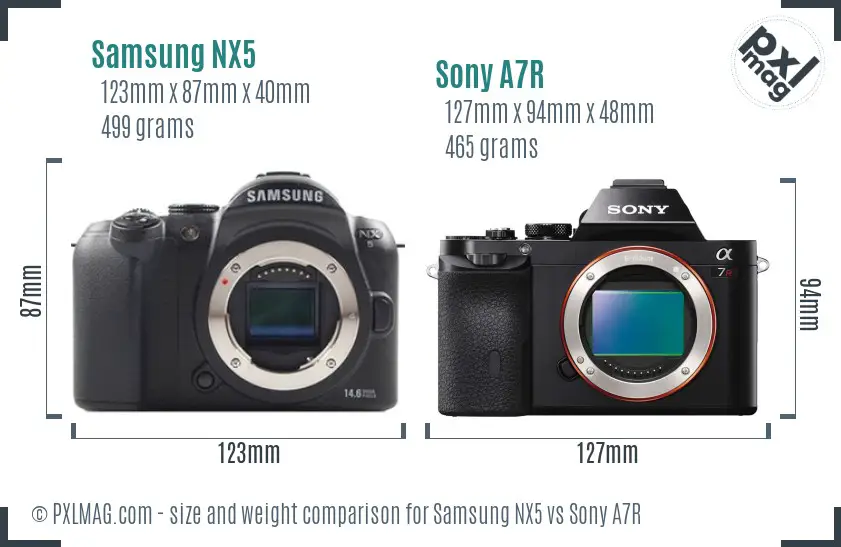 Samsung NX5 vs Sony A7R size comparison