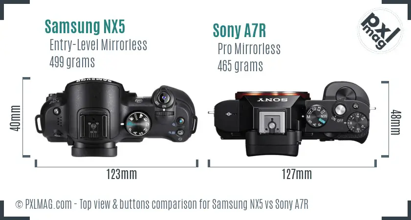 Samsung NX5 vs Sony A7R top view buttons comparison