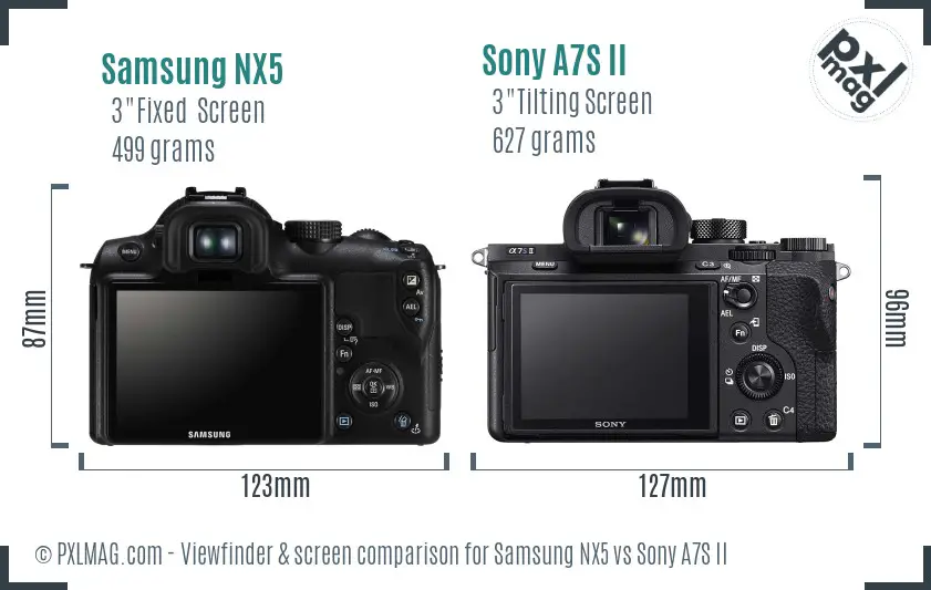 Samsung NX5 vs Sony A7S II Screen and Viewfinder comparison