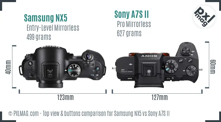 Samsung NX5 vs Sony A7S II top view buttons comparison