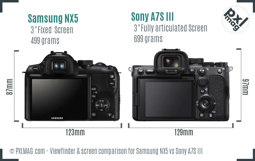 Samsung NX5 vs Sony A7S III Screen and Viewfinder comparison