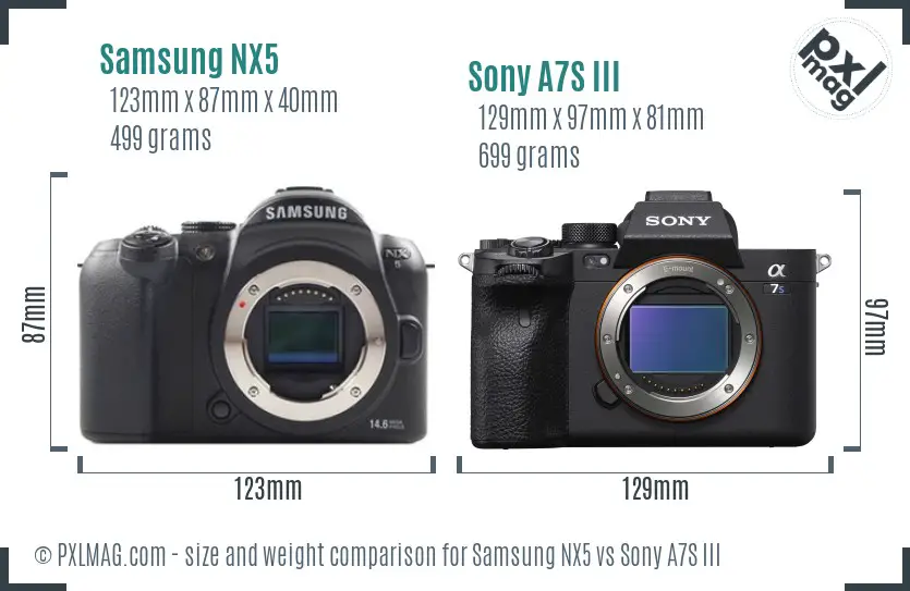 Samsung NX5 vs Sony A7S III size comparison