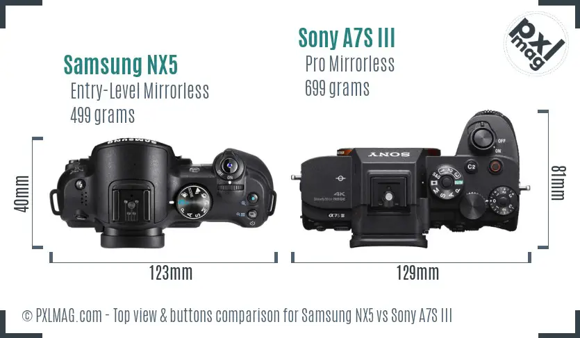 Samsung NX5 vs Sony A7S III top view buttons comparison