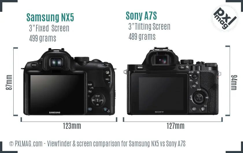 Samsung NX5 vs Sony A7S Screen and Viewfinder comparison