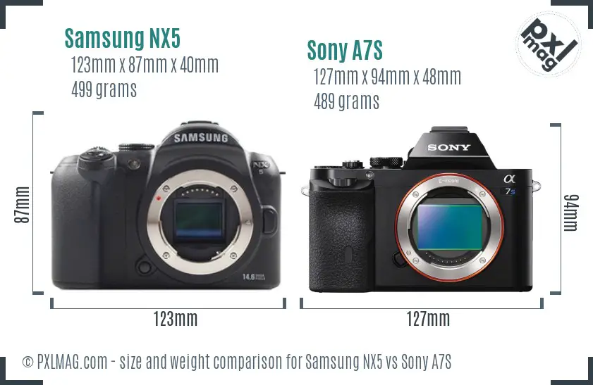 Samsung NX5 vs Sony A7S size comparison