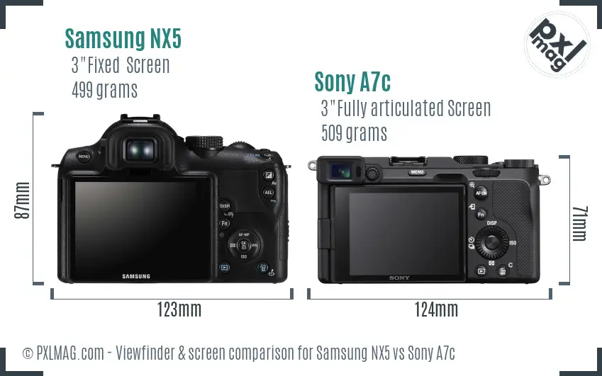 Samsung NX5 vs Sony A7c Screen and Viewfinder comparison