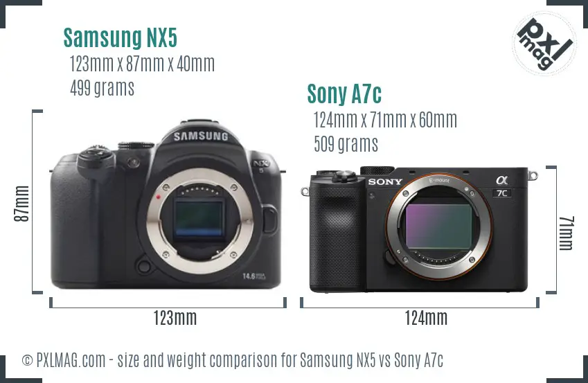 Samsung NX5 vs Sony A7c size comparison