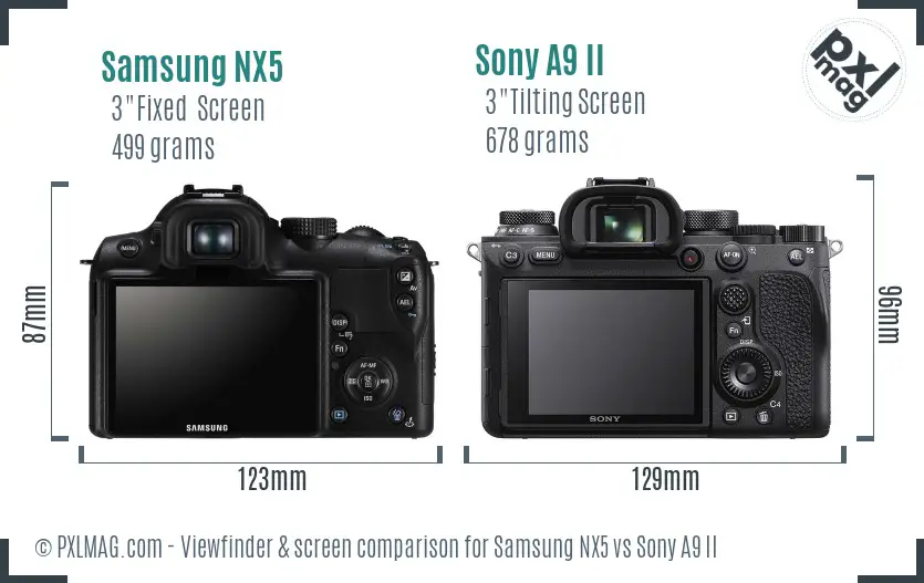 Samsung NX5 vs Sony A9 II Screen and Viewfinder comparison