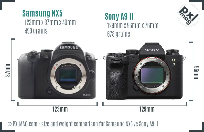 Samsung NX5 vs Sony A9 II size comparison
