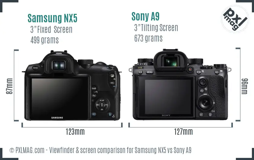 Samsung NX5 vs Sony A9 Screen and Viewfinder comparison