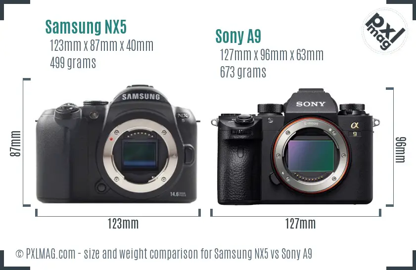 Samsung NX5 vs Sony A9 size comparison