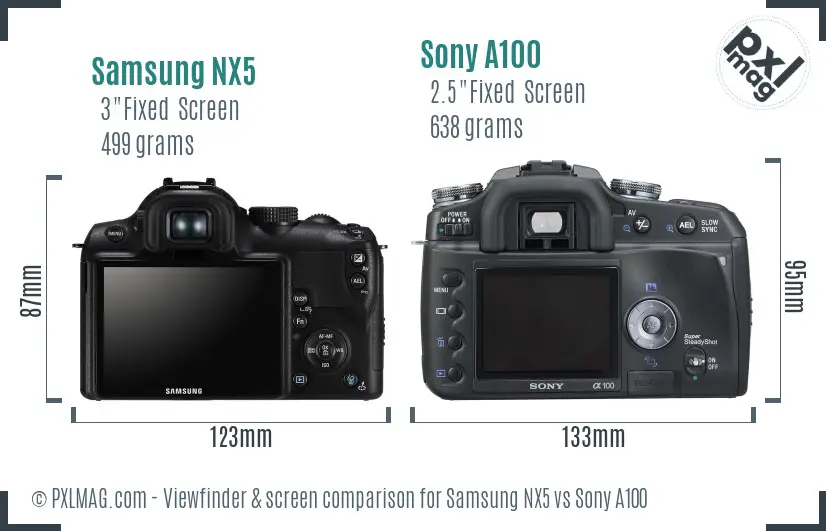 Samsung NX5 vs Sony A100 Screen and Viewfinder comparison