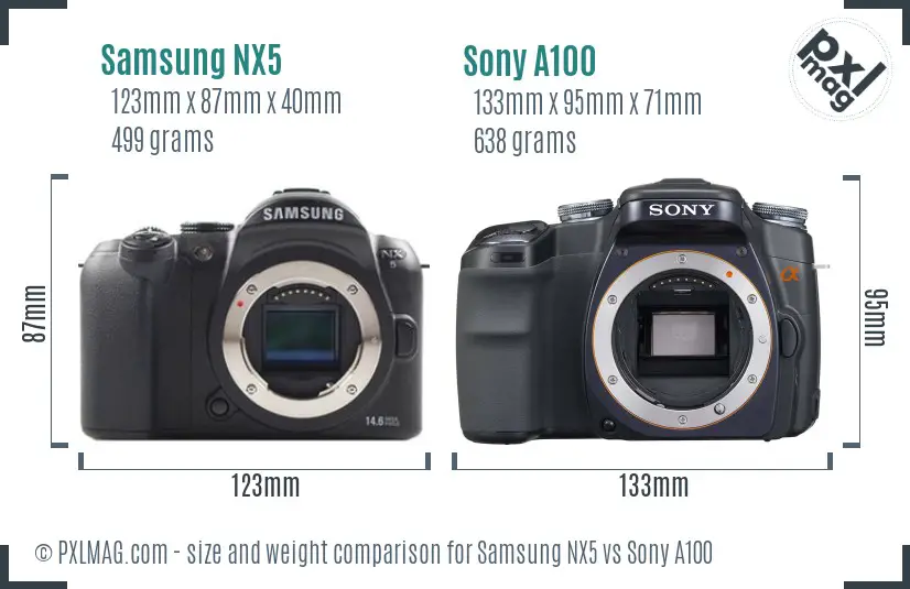Samsung NX5 vs Sony A100 size comparison