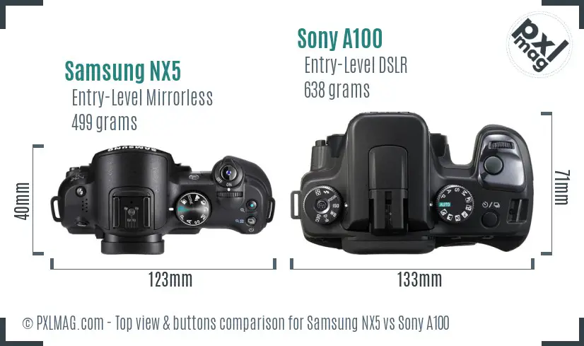 Samsung NX5 vs Sony A100 top view buttons comparison