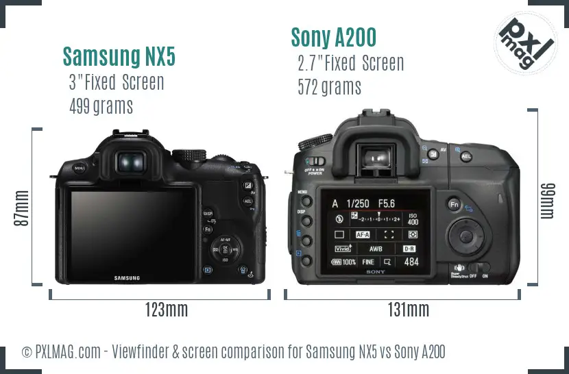 Samsung NX5 vs Sony A200 Screen and Viewfinder comparison
