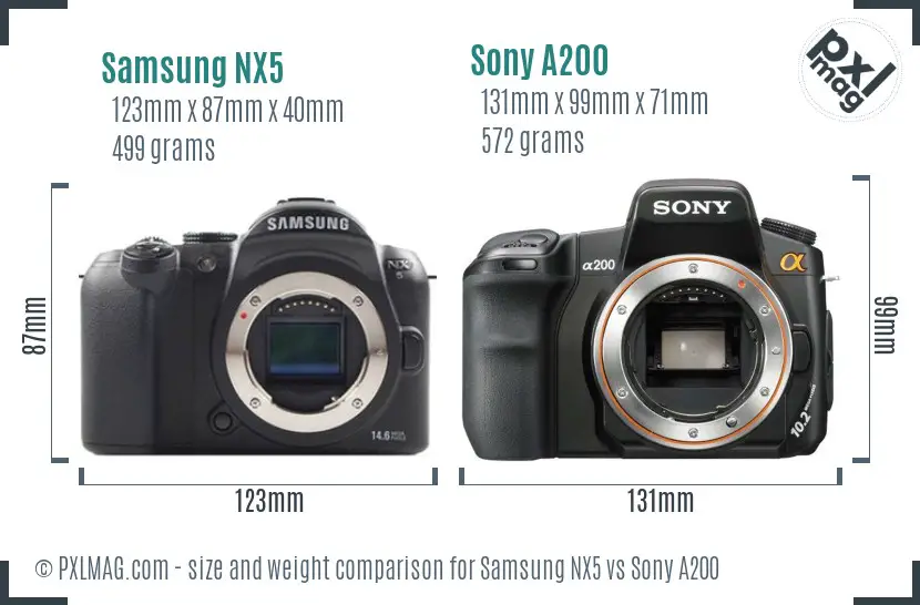 Samsung NX5 vs Sony A200 size comparison