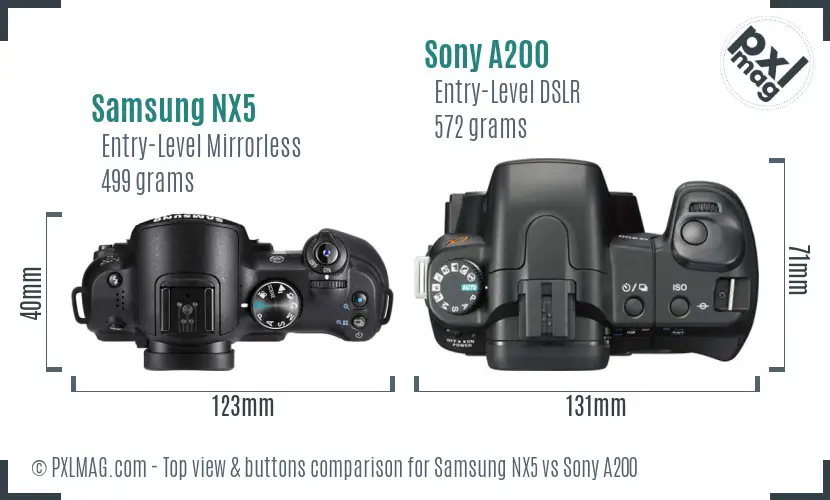 Samsung NX5 vs Sony A200 top view buttons comparison
