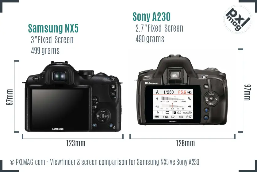 Samsung NX5 vs Sony A230 Screen and Viewfinder comparison