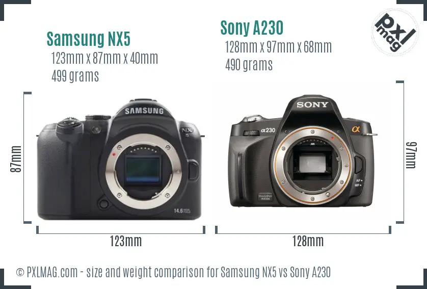 Samsung NX5 vs Sony A230 size comparison