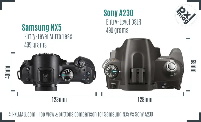 Samsung NX5 vs Sony A230 top view buttons comparison
