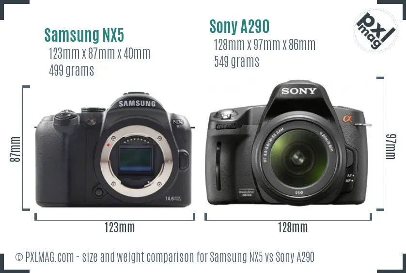 Samsung NX5 vs Sony A290 size comparison