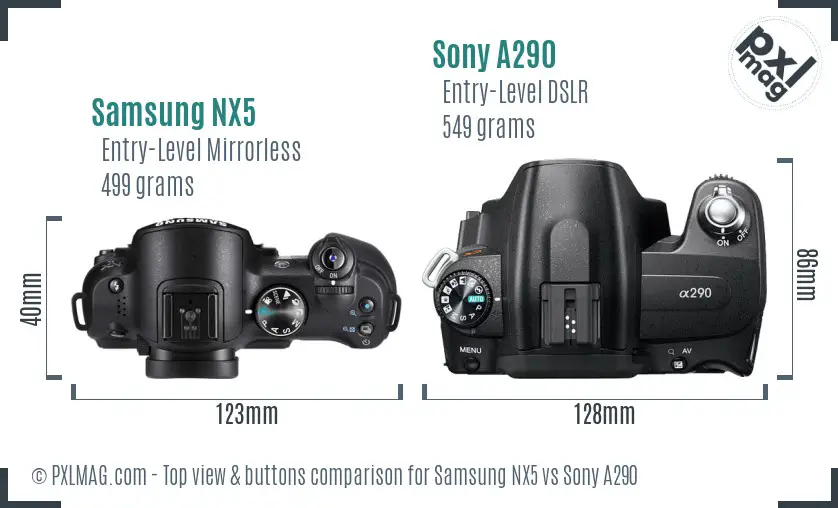 Samsung NX5 vs Sony A290 top view buttons comparison