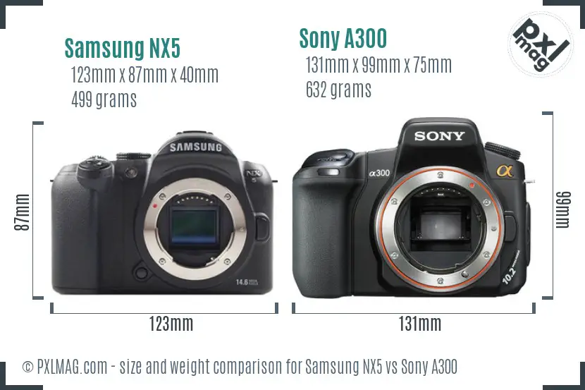 Samsung NX5 vs Sony A300 size comparison