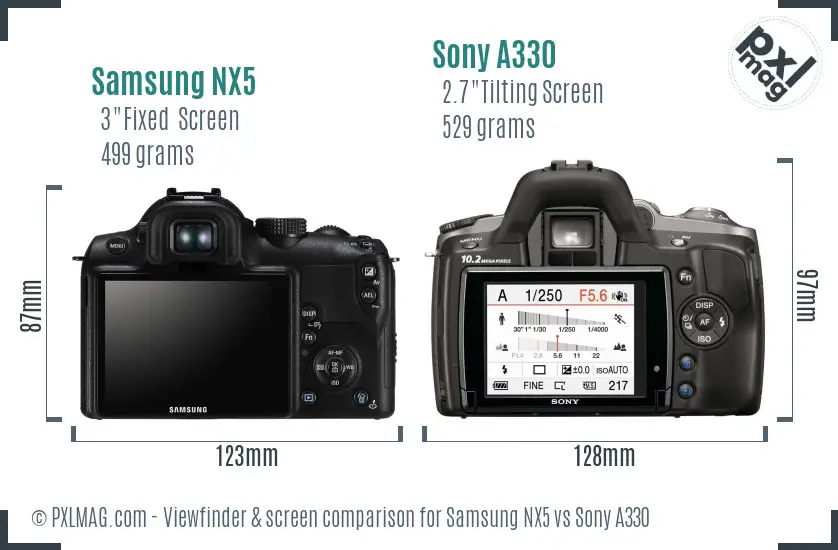 Samsung NX5 vs Sony A330 Screen and Viewfinder comparison