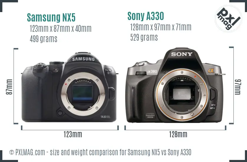Samsung NX5 vs Sony A330 size comparison