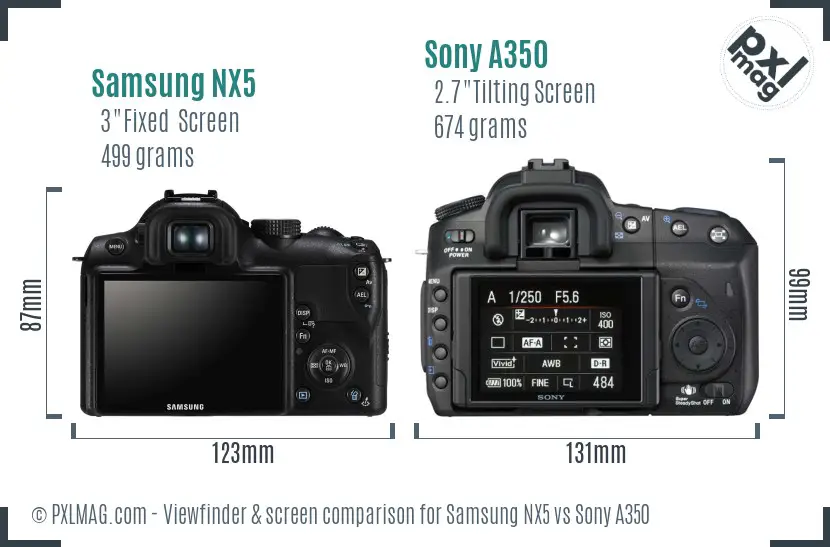 Samsung NX5 vs Sony A350 Screen and Viewfinder comparison